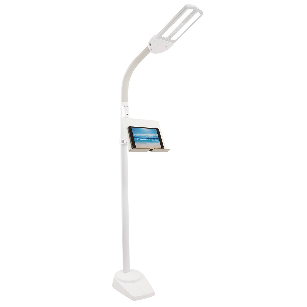 OttLite White Dual Shade LED Floor Lamp with USB Charging Station